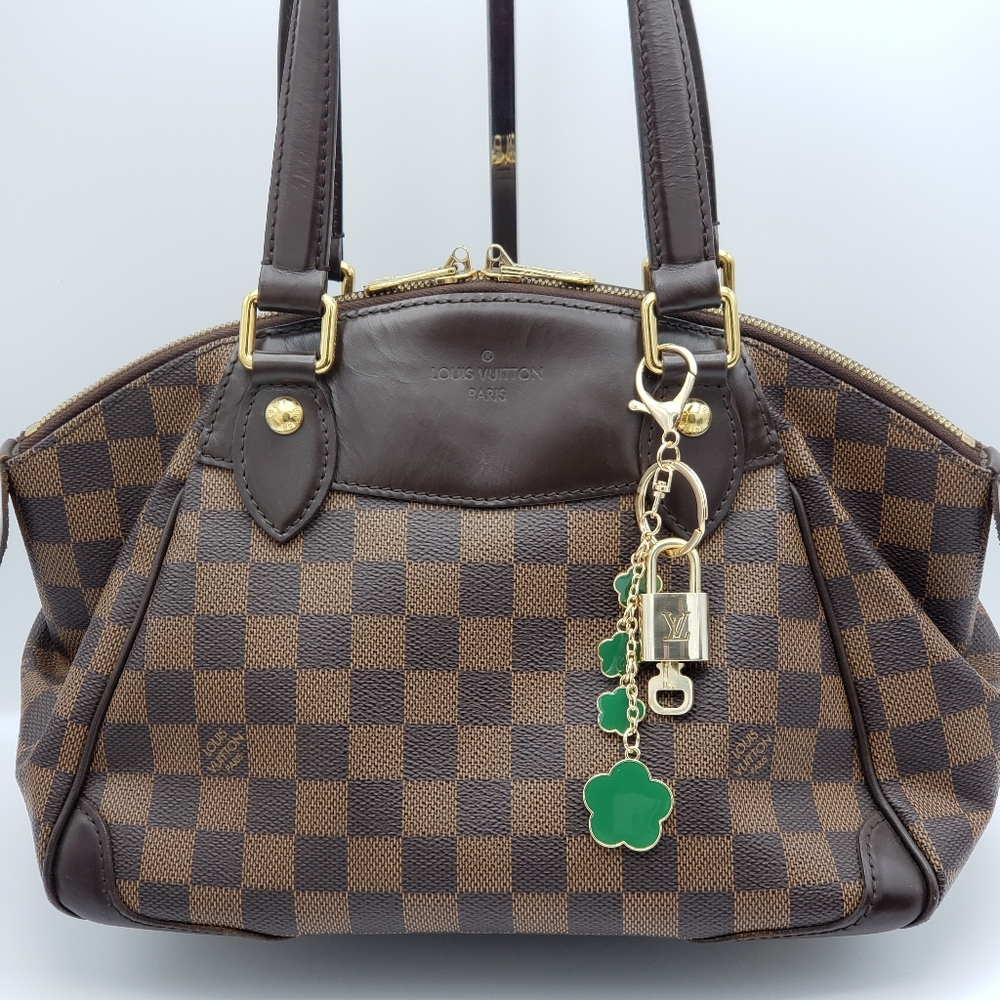 Authentic Louis Vuitton Gold Padlock with Unbranded Green Flower Keychain 021326
